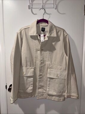 GAP Cream Button-Front Canvas Jacket oversized barn Jean jacket